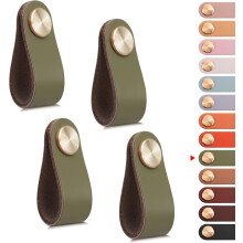 4pcs Leather Furniture Handle,Cupboard Door Knob Leather Handle Drawer Knob,Vintage Furniture Handle for Cabinets,Dresser,Kitchen,(Green,Single Hole)
