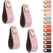 4pcs Leather Furniture Handle,Cupboard Door Knob Leather Handle Drawer Knob,Vintage Furniture Handle for Cabinets,Dresser,Kitchen(Pink,Single Hole)