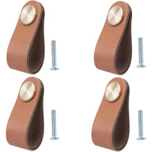 Set of 4 Leather Furniture Handle, Cupboard Door Knob, Leather Handle Drawer Knob, Vintage Furniture Handle for Cupboards, Dresser, Kitchen, Bathroom