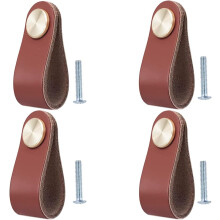 Set of 4 Leather Furniture Handle, Cupboard Door Knob, Leather Handle Drawer Knob, Vintage Furniture Handle for Cupboards, Dresser, Kitchen, Bathroom