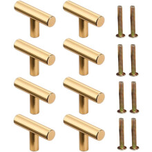 Drawer Door Handle 8 Pieces Single Round Hole Drawer Knobs Single Hole Cupboard Handles T-Shaped Metal Handle for Cabinet Cupboard Drawer-Golden,50mm