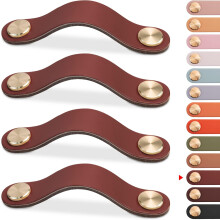 4pcs Leather Furniture Handle,Cupboard Door Knob Leather Handle Drawer Knob,Vintage Furniture Handle for Cabinets,Dresser,Kitchen,Bathroom-Brown,96mm
