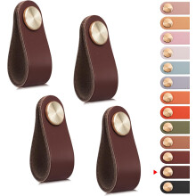 4pcs Leather Furniture Handle,Cupboard Door Knob Leather Handle Drawer Knob,Vintage Furniture Handle for Cabinets,Dresser(Dark Brown,Single Hole)