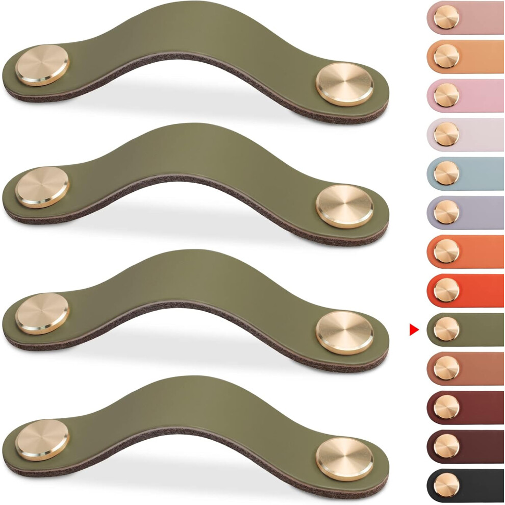 4Pcs Leather Furniture Handle, Cupboard Door Knob Leather Handle Drawer Knob, Vintage Furniture Handle For Cabinets, Dresser, Kitchen(Green, 96Mm) 7770198337129