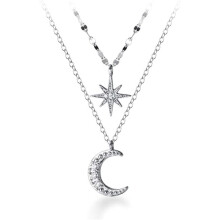 925 Sterling Silver Layered Necklace Chain Star Moon Choker Necklace for Women Teen Girls Layering Chain Choker