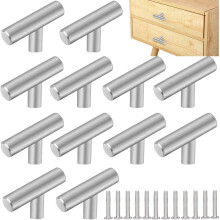 12 PCS Stainless Steel Kitchen Cabinet Handle 50*32mm T Furniture Handle Silver Door Knob Single Hole T Drawer Knobs Furniture Knob with 12 Screws