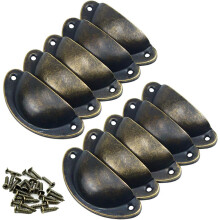 Door Knobs Set of 10 Handles Vintage Furniture Knobs Metal Drawer Knobs Shell and Furniture Knob for Cupboards Wardrobe Dresser Drawers Antique Brass