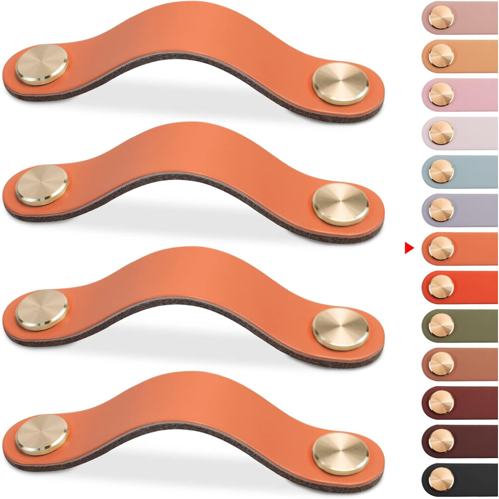 4Pcs Leather Furniture Handle, Cupboard Door Knob Leather Handle Drawer Knob, Vintage Furniture Handle For Cabinets, Dresser, Kitchen(Orange, 96Mm) 7770198337105