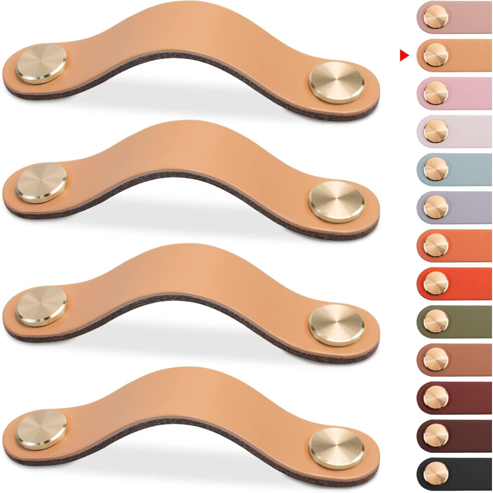 4Pcs Leather Furniture Handle, Cupboard Door Knob Leather Handle Drawer Knob, Vintage Furniture Handle For Cabinets, Dresser, Kitchen(Beige, 96Mm) 7770198337037