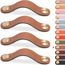 4pcs Leather Furniture Handle, Cupboard Door Knob Leather Handle Drawer Knob, Vintage Furniture Handle for Cabinets,Dresser,Kitchen-Light Coffee,96mm