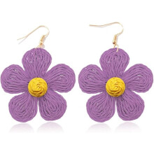 Rattan Flower Drop Earrings Boho Statement Colorful Handmade Raffia Straw Wrapped Dangle Earrings for Women