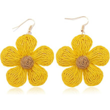 Rattan Flower Drop Earrings Boho Statement Colorful Handmade Raffia Straw Wrapped Dangle Earrings for Women