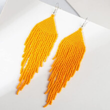 Bohemian Large Handmade Beaded Tassel Statement Chandelier Dangle Earrings, Boho Big Mexican Tribal Seed Bead Fringe Drop Earrings for Women
