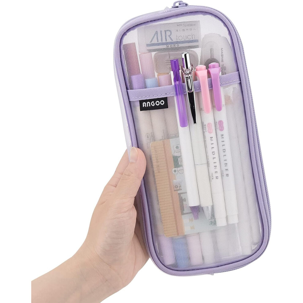 Tianfu Mesh Pencil Bag With Zipper Clear Makeup Makeup Bag Multipurpose Travel School Teenagers Clear Stationery Bag Office Organizer Adluts