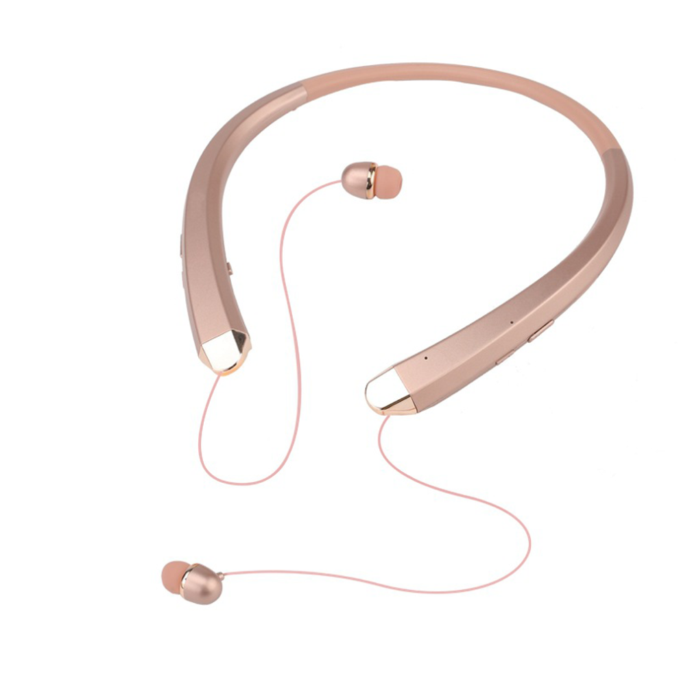 Upgraded Wireless Neckband Headphones With Retractable Earbuds, Noise Cancelling Stereo Headphones With Mic-Rose Gold 7770198293852