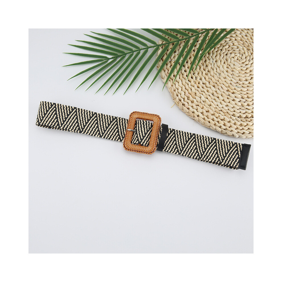 (Colorful)Robe ceinture femme boucle carrée corde tissée chemise longue ceintures décoratives