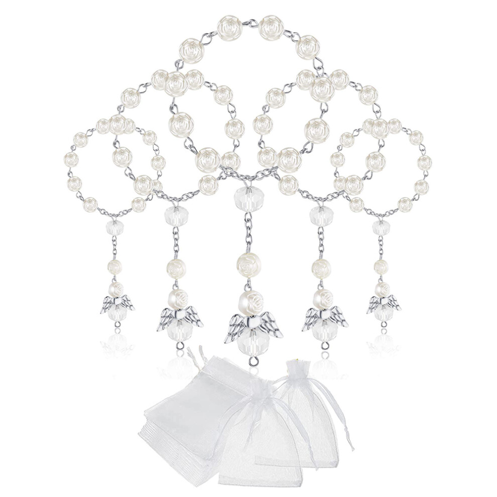 Lot de 30 mini chapelets en acrylique pour baptême, avec sachets en organza, pour la première communion, le baptême, les cadeaux de fête