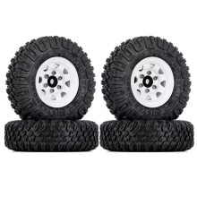 Lot de 4 jantes et pneus en métal 85 mm 1,55 pour voiture sur chenilles 1/10 RC Axial Jr D90, blanc