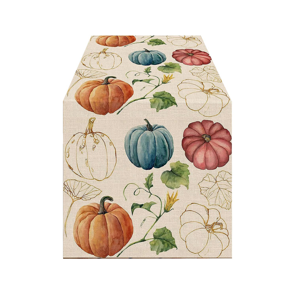 Chemin de table citrouilles feuilles d'eucalyptus d'automne, décoration de table à manger de cuisine de Thanksgiving d'automne pour l'intérieur B