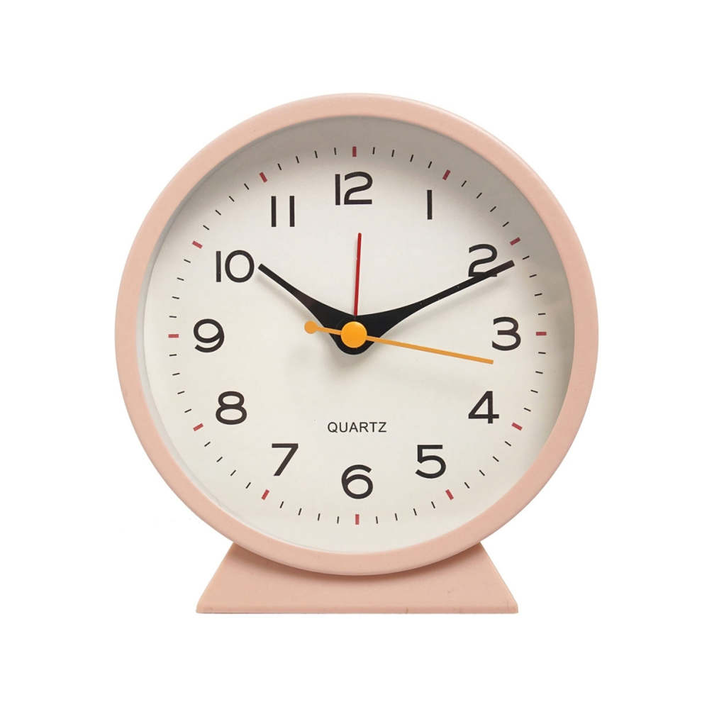 Réveil analogique rétro antique à piles de 4,5 pouces, petite horloge de chevet silencieuse en métal avec lumière (rose)
