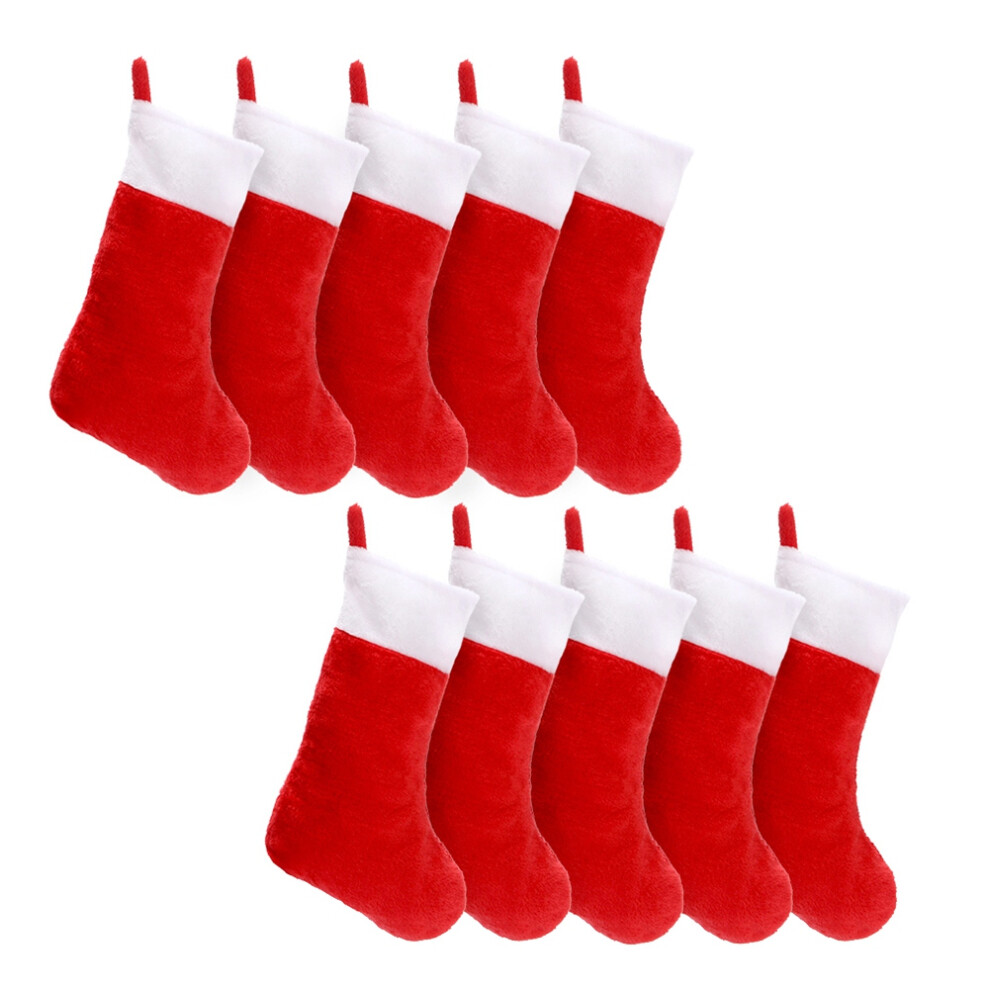 Lot de 10 bas de Noël en feutre rouge pour chaussettes de Noël, sacs de rangement pour cadeaux de cheminée pour la maison, pour les vacances