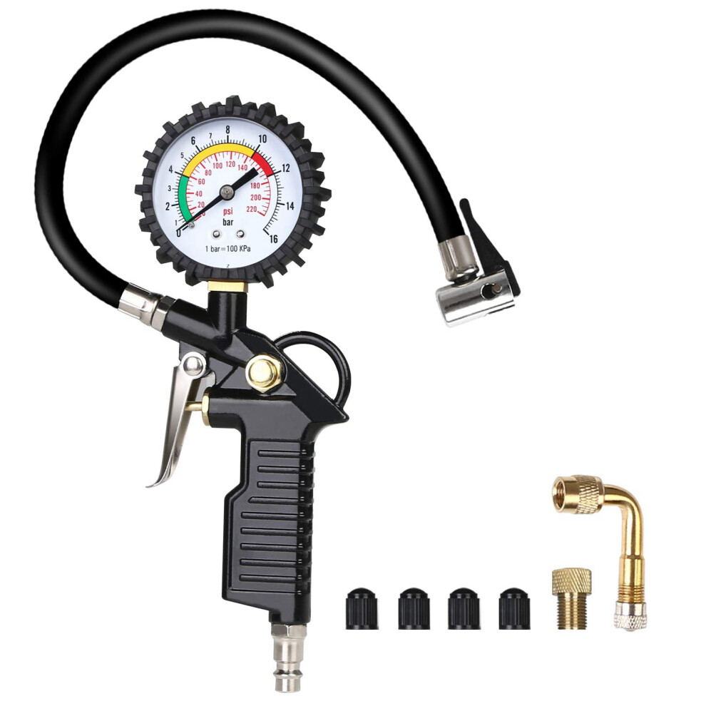 Manomètre de pression des pneus de voiture 220 PSI Gonfleur de pneu avec rallonge de valve Compresseur d'air pour voiture Moto Vélo Camion