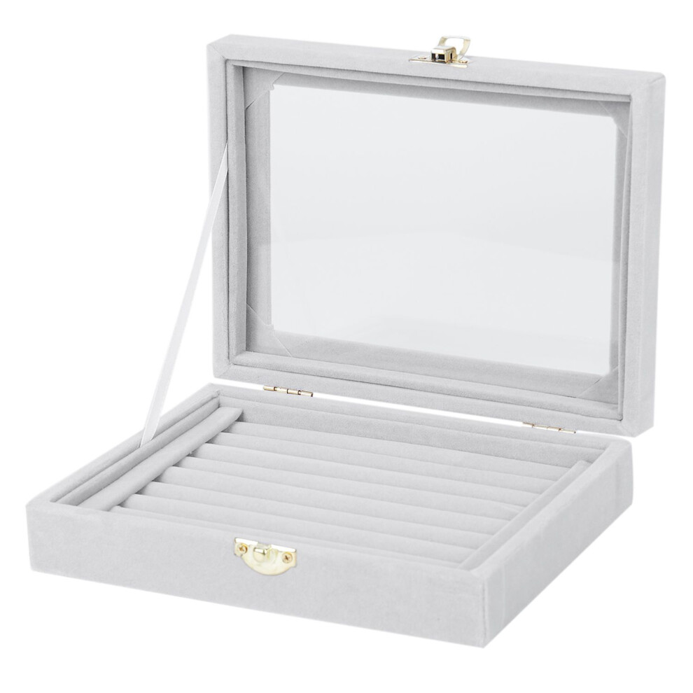 Boîte de rangement en velours pour bagues, boucles d'oreilles, bijoux, plateau, étui de rangement, gris