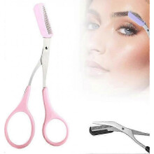 Upgraded 2-in-1 Eyebrow Trimmer Scissor with Comb & Razor - Pink (3pcs)