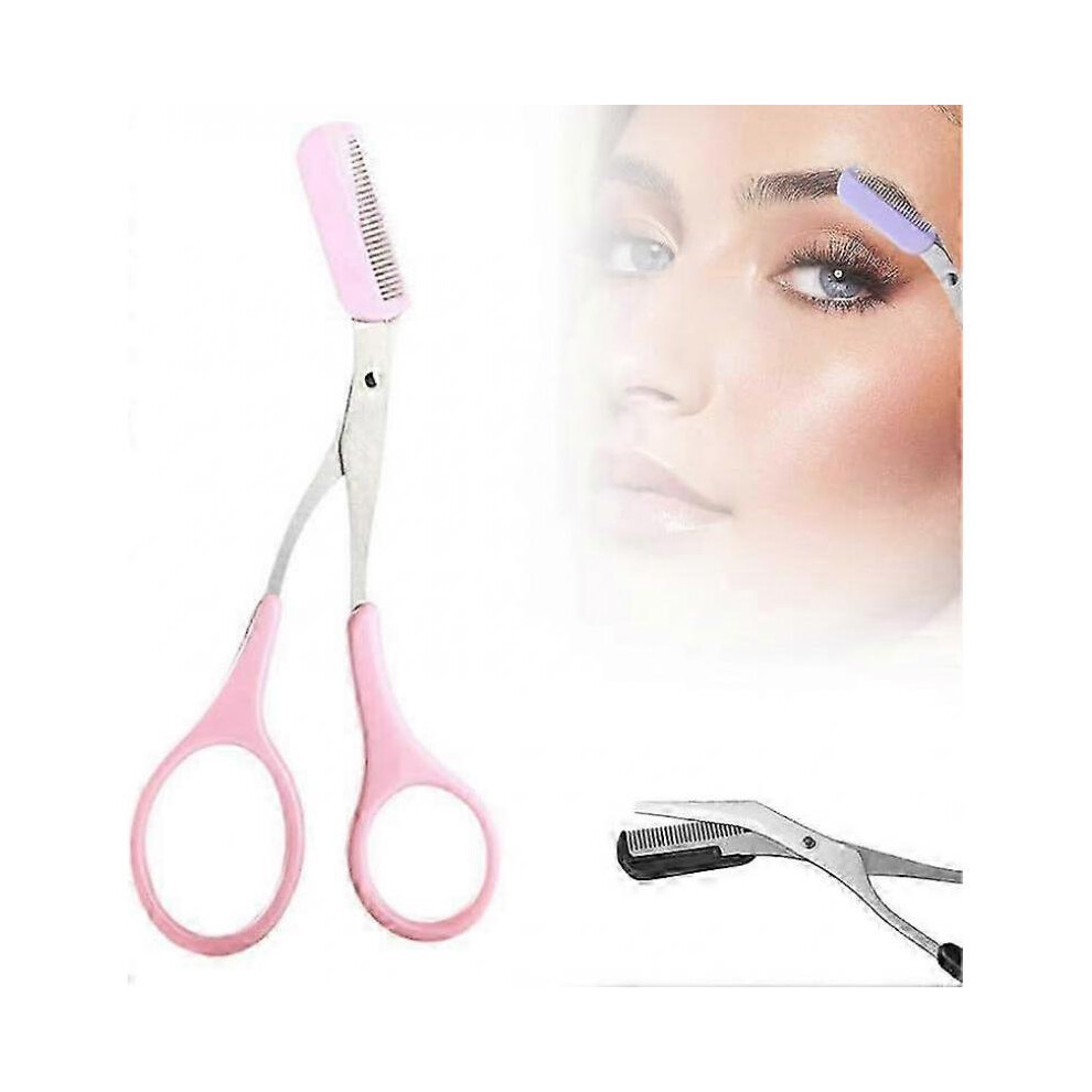 Upgraded 2-in-1 Eyebrow Trimmer Scissor with Comb & Razor - Pink (3pcs)