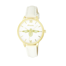 Ravel Women's Moth Design Dial White Leather Strap Watch RF007.4