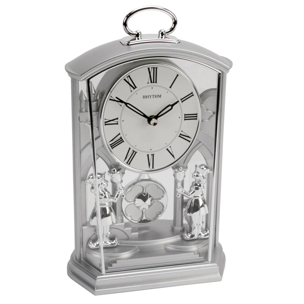 Widdop And Co. Rhythm Silver Swinging Pendulum And 2 Sweet Little Footmen With Handle Mantel Clock