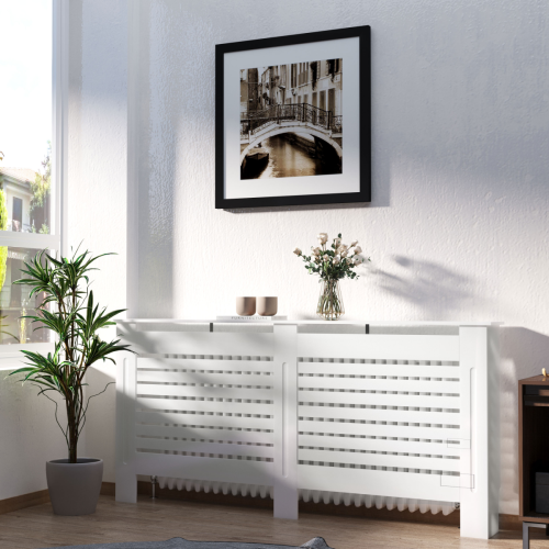 Homcom HOMCOM Modern Radiator Cover Cabinet Slatted Design MDF White Medium 1