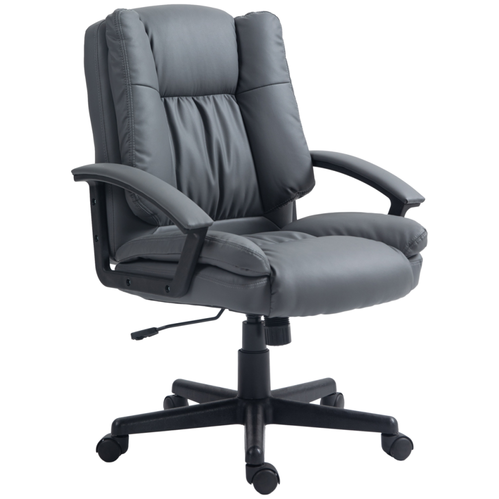 Homcom Faux Leather Home Office Chair Mid Back Desk Chair With Arms Dark Grey