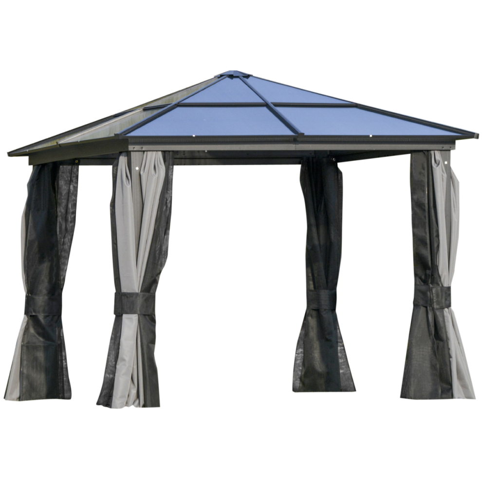 Outsunny Pc Aluminium Hardtop Gazebo With Curtains And Netting 3 X 3M