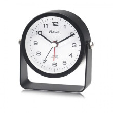 Ravel Bedside Round Metal Alarm Clock with Stand Black RC050.3