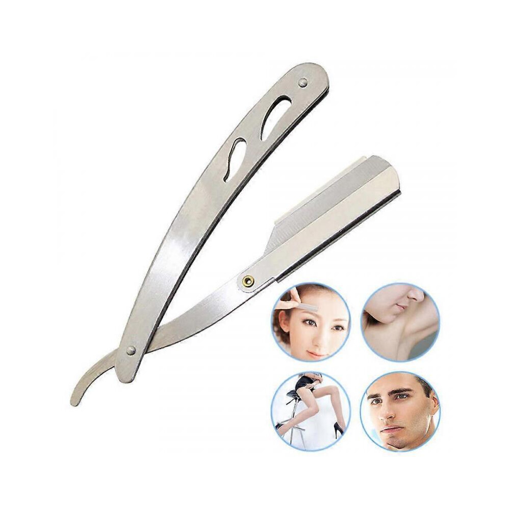 Silver Old-Fashioned Folding Razor Manual Stainless Steel Shaving Knife Holder Face Trimmer Hair Salon Shaving Razor Razor Razor (Silver)