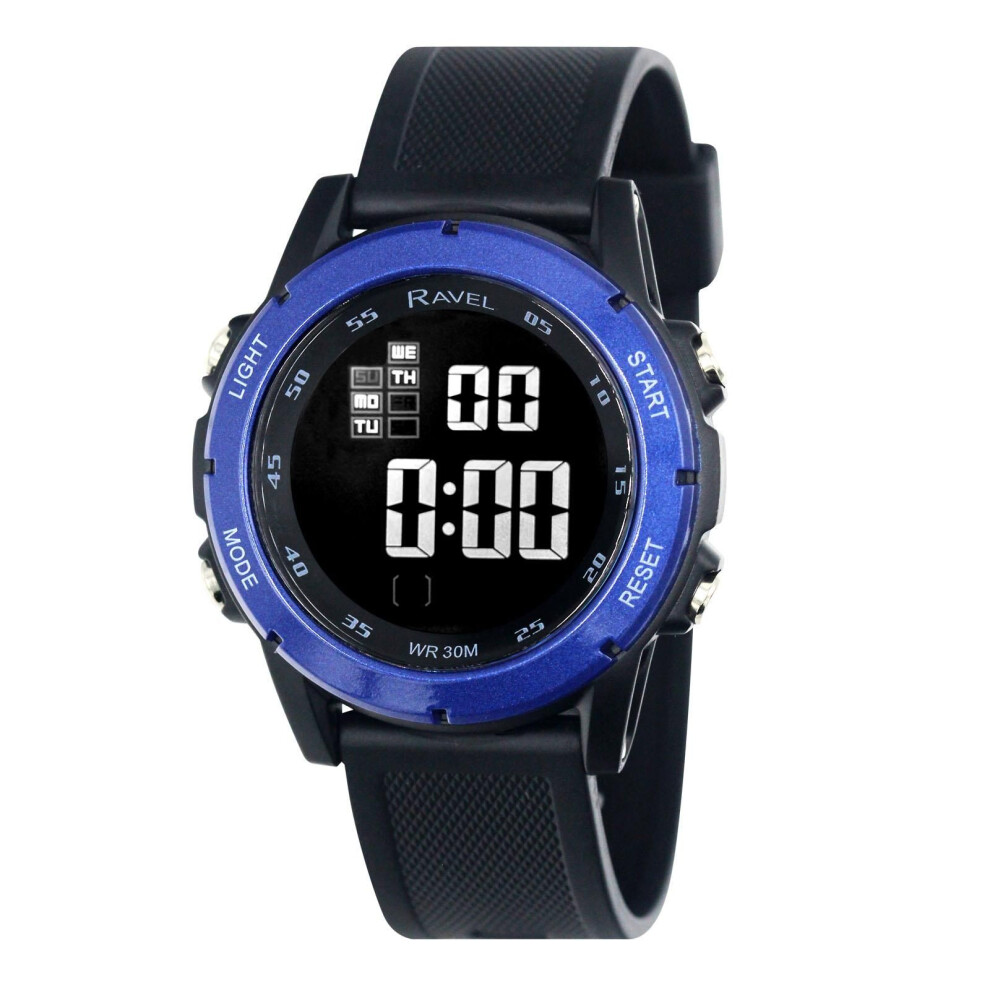 Ravel Mens 3Atm Digital Sports Black/Blue2 Watch Rdg.14.22