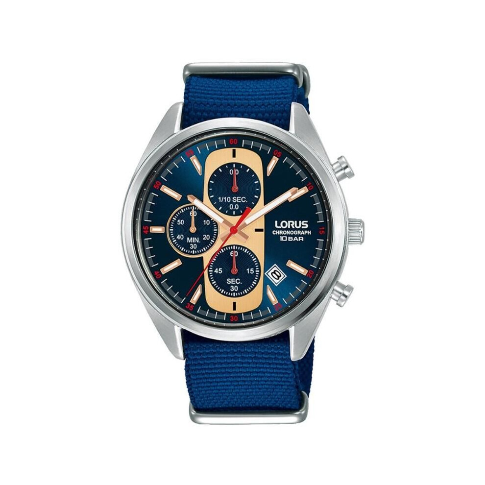 Lorus Mens Urban Chronograph Dated Blue Dial Blue Nylon Strap Watch RM357GX9 BRAND NEW BUT NEEDS BATTERY