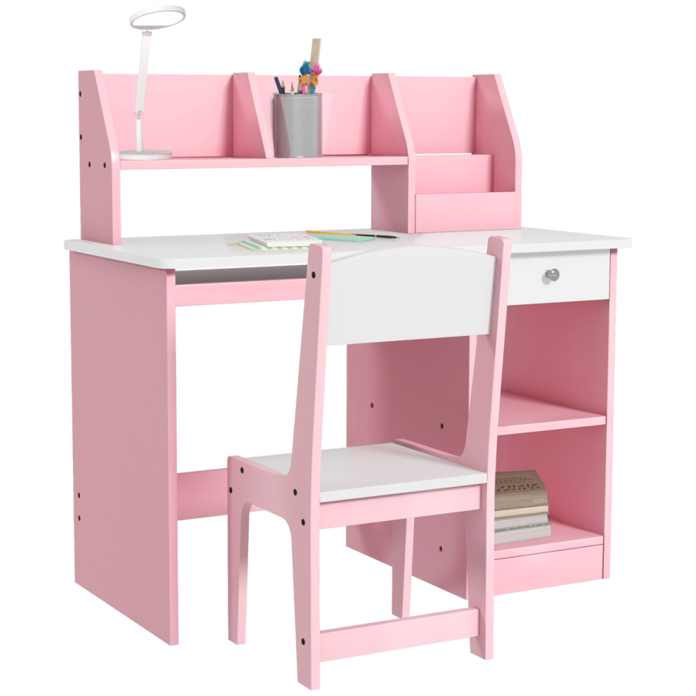 Homcom Pink Zonekiz Kids Desk And Chair Set With Storage, For Ages 5-8 Years, 2 Piece Children Table And Chair Set With Keyboard Drawer, - Image 4