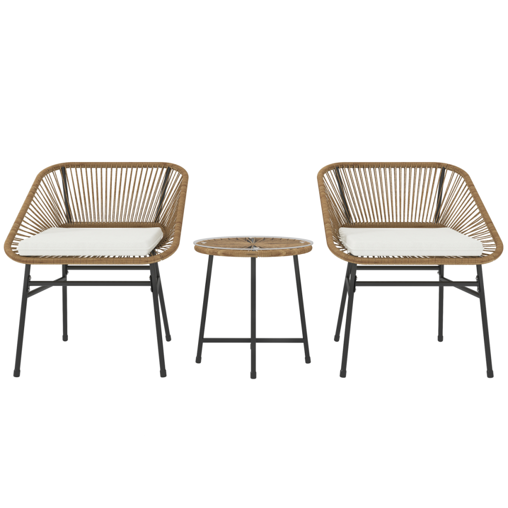 Outsunny Rattan Bistro Set, Small Balcony Furniture With Cushion, Light Grey