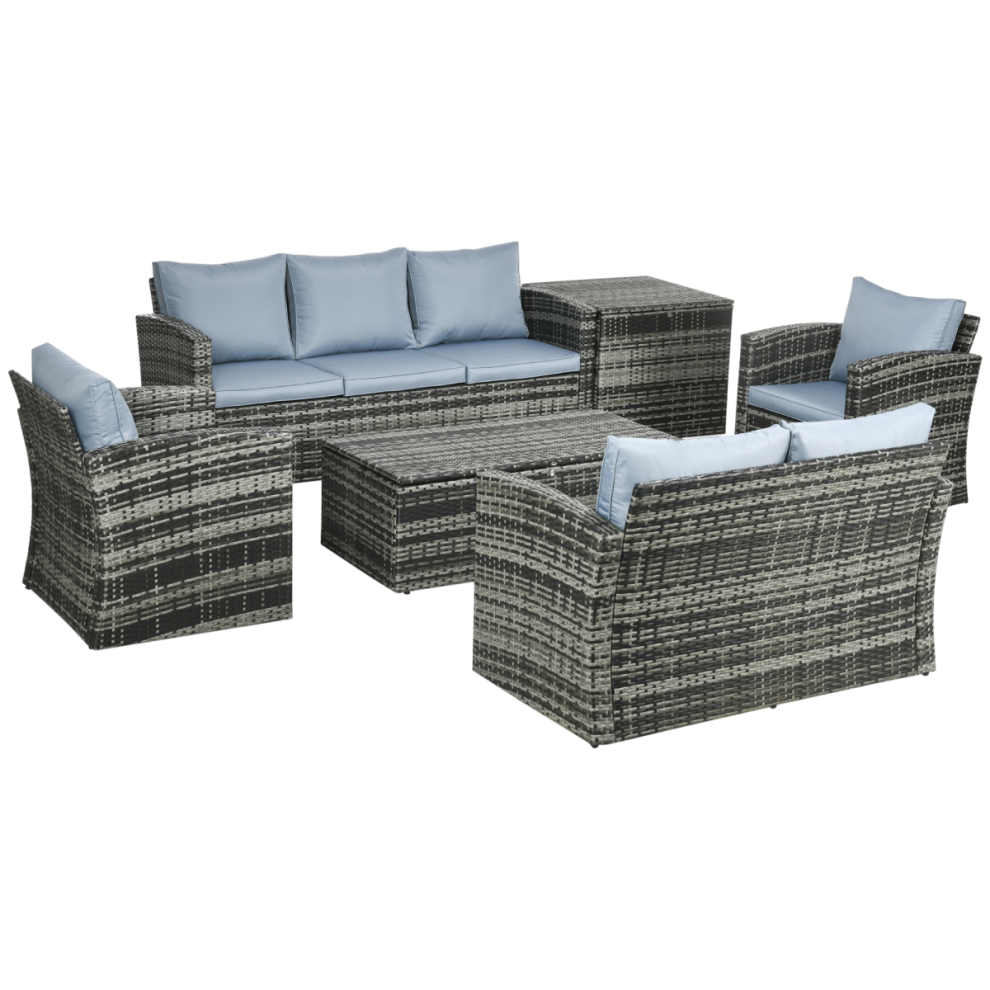 Outsunny 6 Pcs Patio Rattan Sofa Set Conversation Furniture Grey