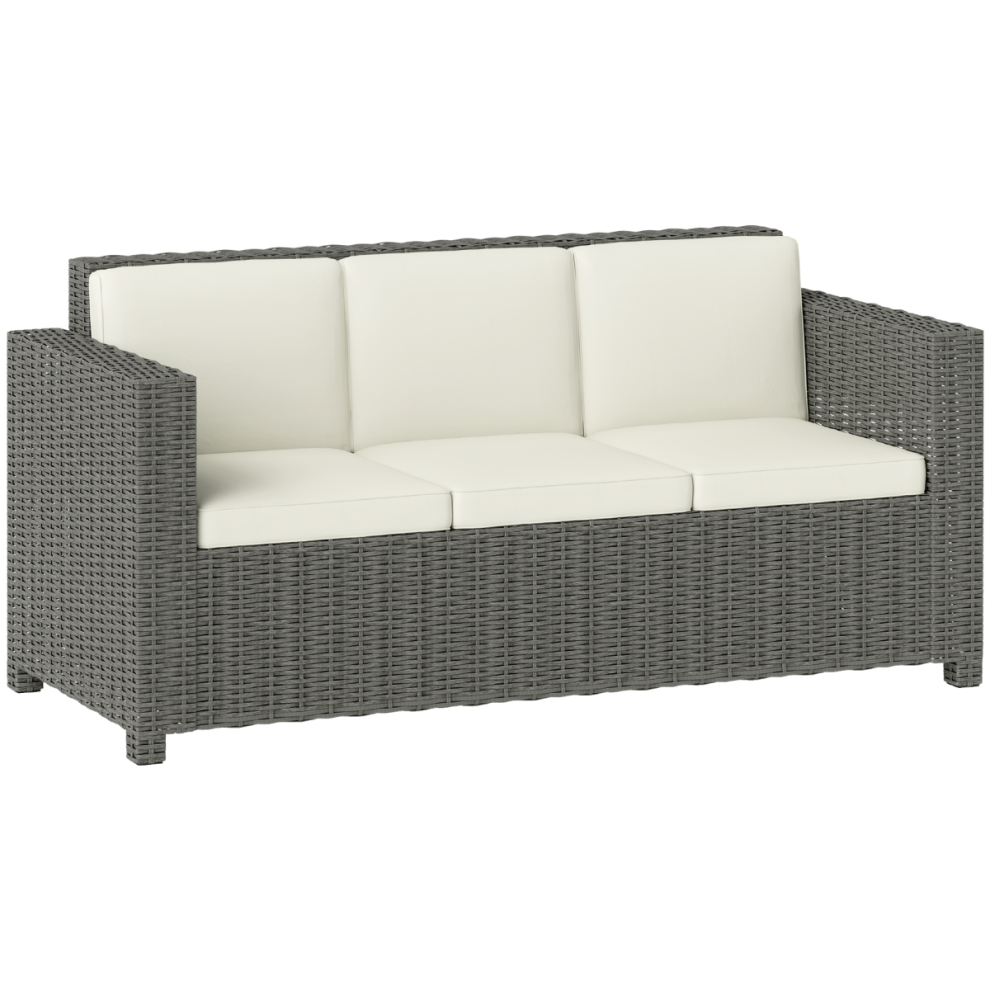 Outsunny Rattan Wicker 3-Seater Sofa Chair Patio Furniture W/ Cushion Cream