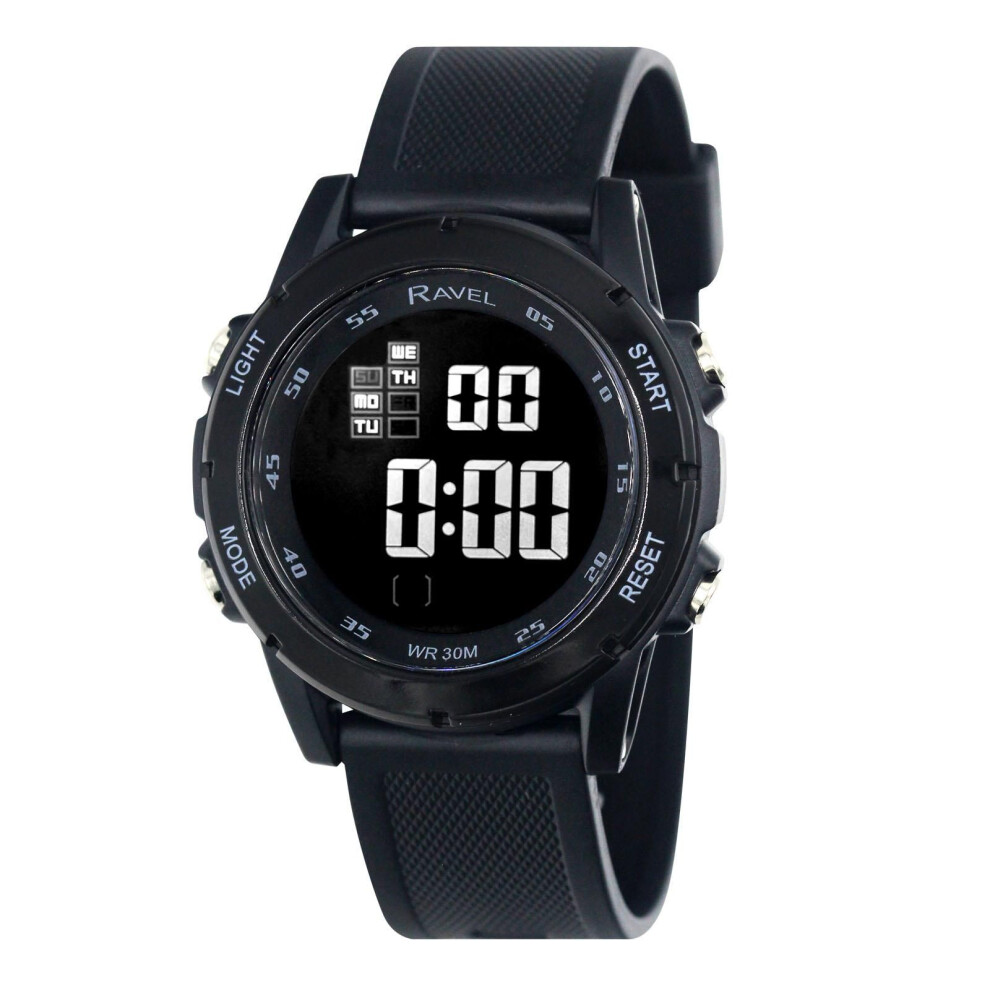 Ravel Mens 3Atm Digital Sports Black Watch Rdg.14.21