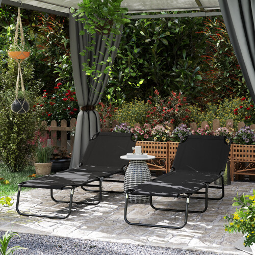 Outsunny Outsunny 2 Piece Reclining Chaise Lounge with Adjustable Backrest, Black 1
