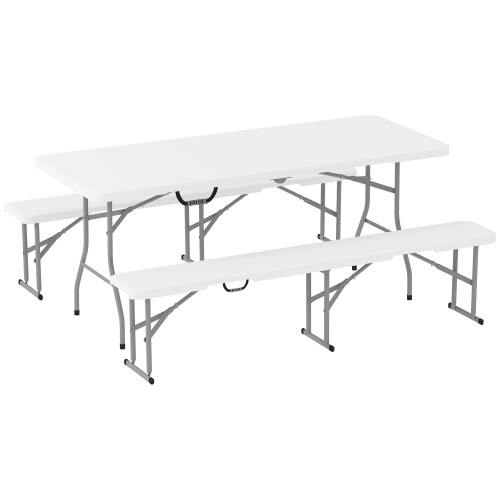 Outsunny Outsunny 3 Piece Folding Picnic Table and Bench Set with Handles, White