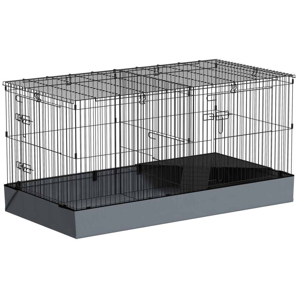 Pawhut Guinea Pig Cage, 2 In 1 Rabbit Cage Pet Playpen For Hedgehogs, Black