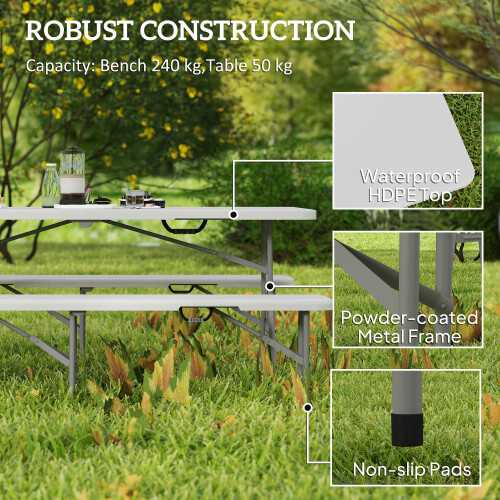 Outsunny Outsunny 3 Piece Folding Picnic Table and Bench Set with Handles, White 2