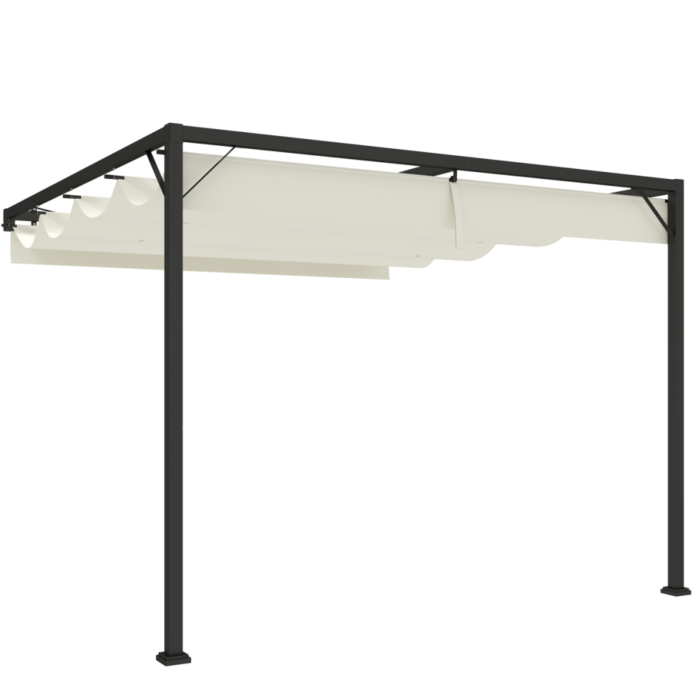 Outsunny 3 X 3(M) Outdoor Pergola Retractable Canopy Wall Mounted, Cream