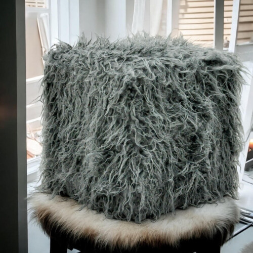 38CM DARK GREY FLUFFY FOOTSTOOL 2