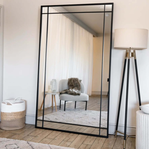 Aimi - Full Length Black Metal Rectangle Window Mirror - 200cm x 120cm 1